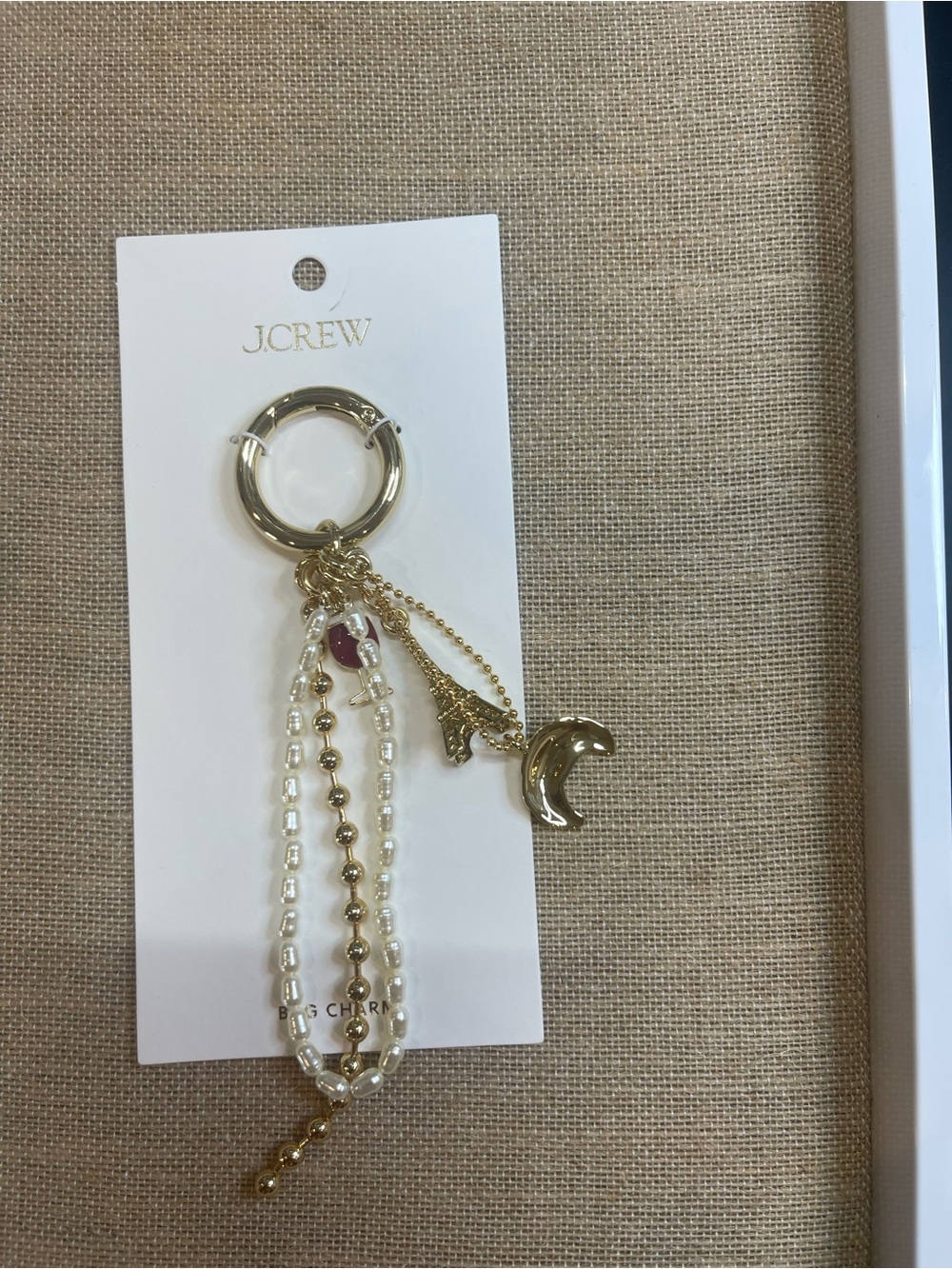 J. Crew Gold, Pearl and Pink Bead Charm Keyring